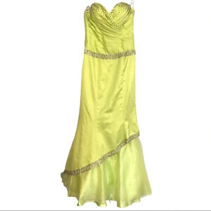 The Cool Collection Rhinestone‎ Mermaid Prom Dress Lime Green 2 XS